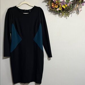Ann Taylor Black and Teal Long Sleeve Dress